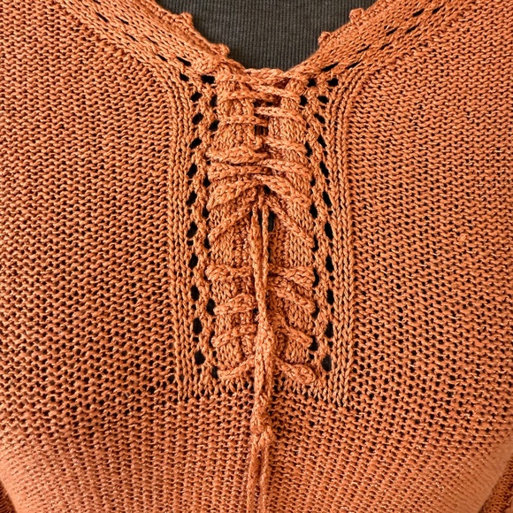 Crochet Burnt Orange Bell-Sleeve Knit Top - Picture 4 of 8